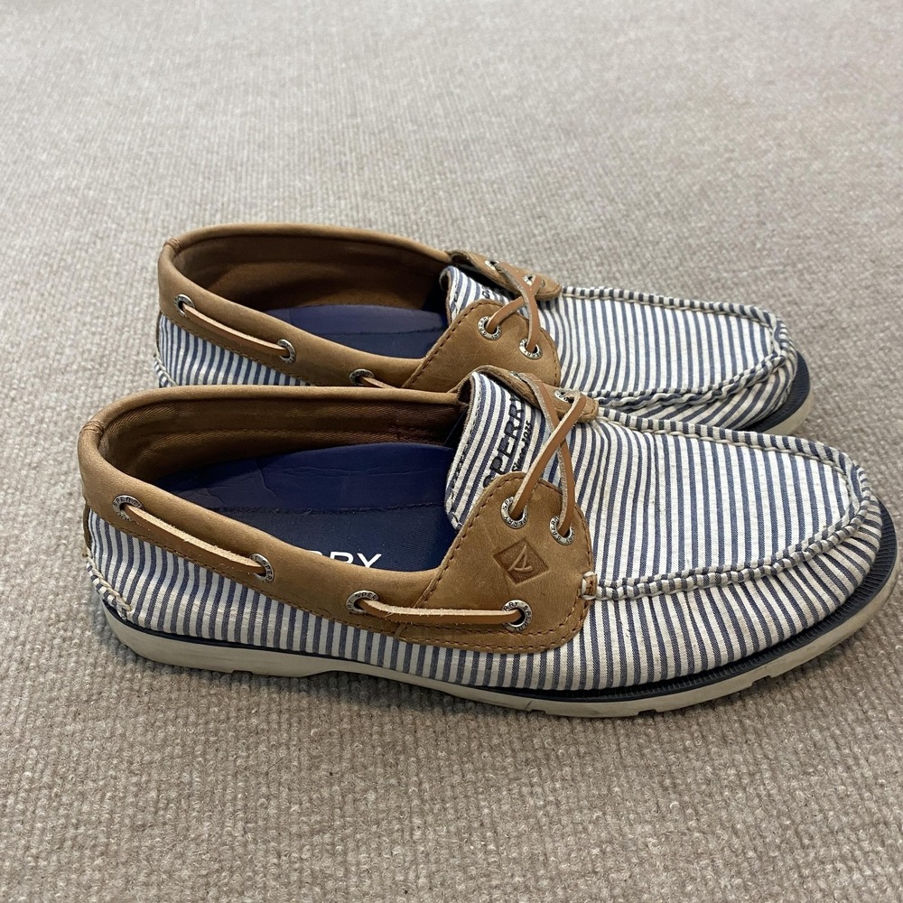 Sperry Top-Sider Shoes Mens Size 8 Blue Striped Canvas Boat Casual‎ STS22036